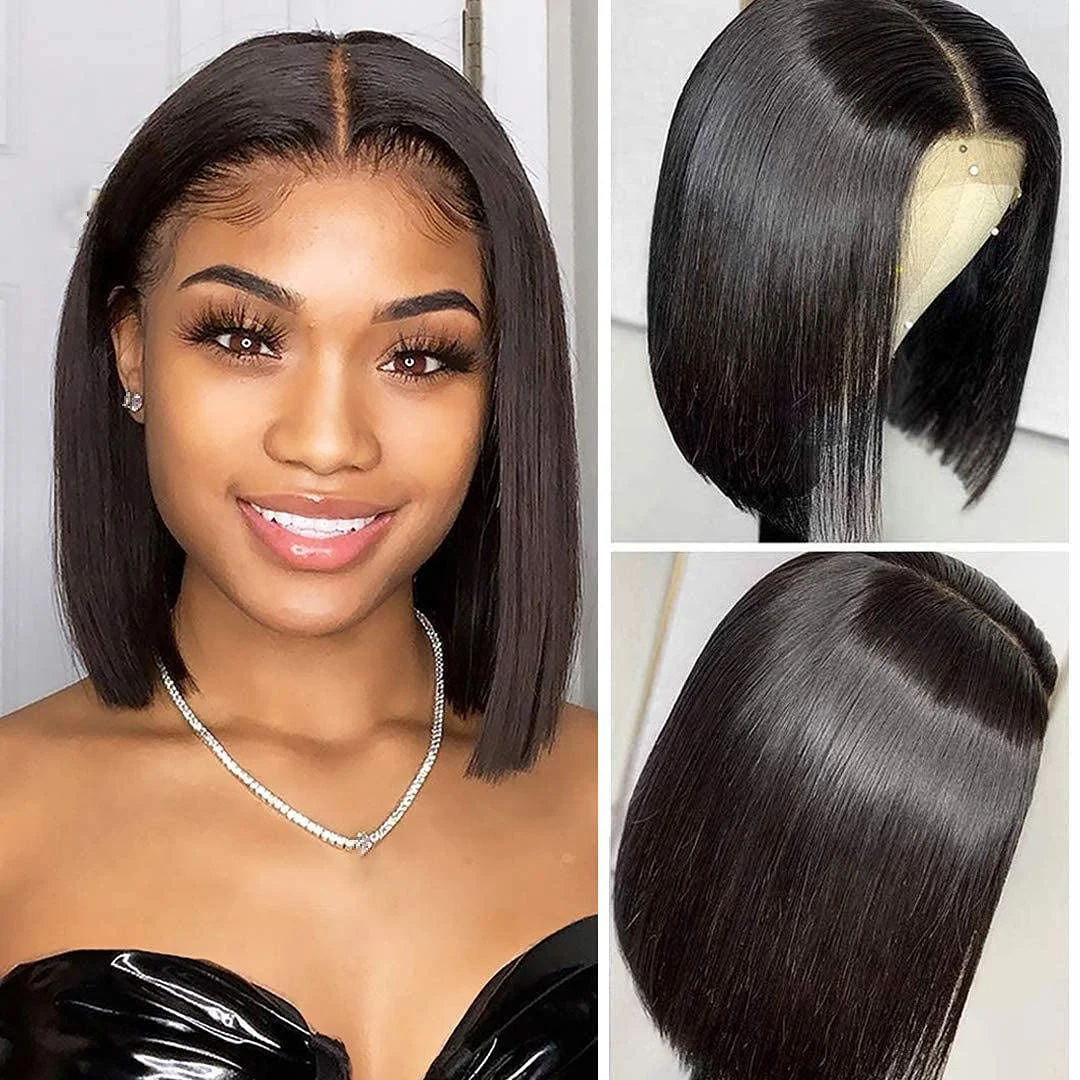 

Short 13x4 Lace Front Bob Wigs Glueless Pre Plucked Bleached Knots 4×4 Lace Closure Wig 10A Brazilian Virgin for Black Women