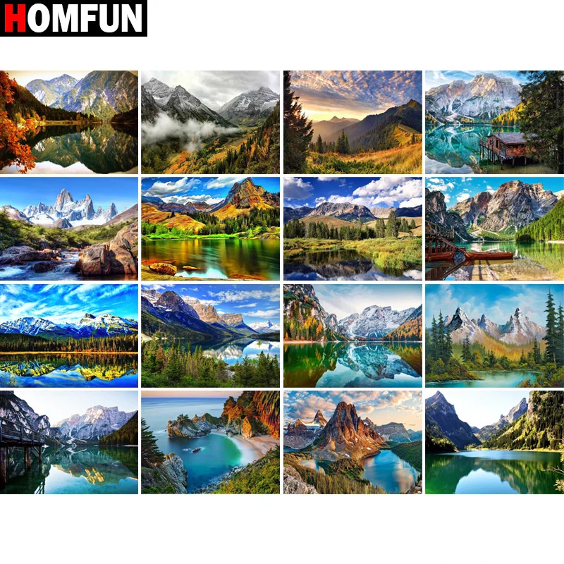 

Алмазная 5D Вышивка HOMFUN «Пейзаж, горное дерево», полноразмерная круглая/квадратная алмазная живопись «сделай сам», вышивка крестиком, домашний декор