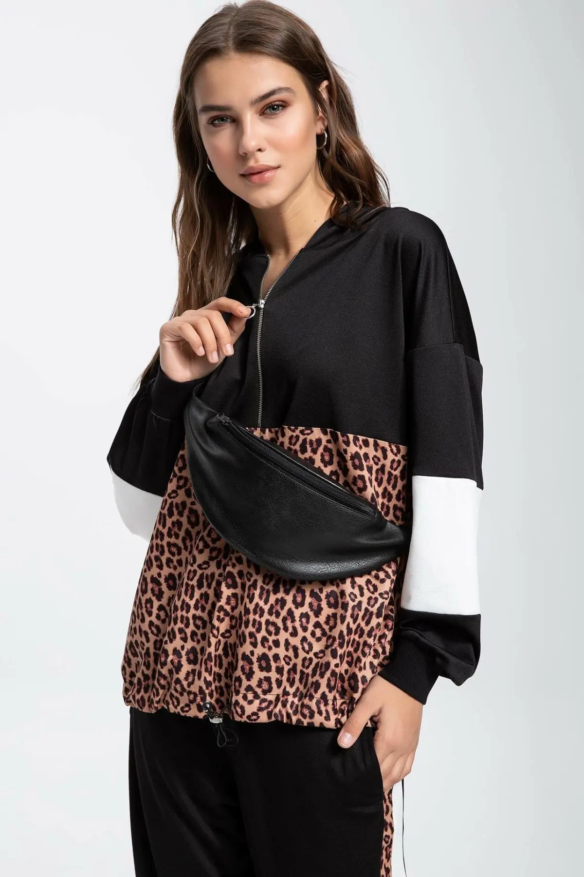 Дефакто женские Лоскутные леопардовые толстовки для отдыха с длинным рукавом