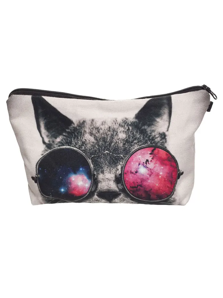

Крутая женская косметичка с принтом кошки и очков, складной многофункциональный органайзер для косметики, практичная Водонепроницаемая ми...