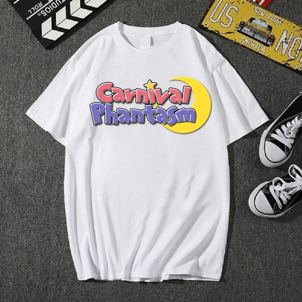 

Carnival Phantasm Print T Shirt White Short Sleeve Round Neck Tee Shirt