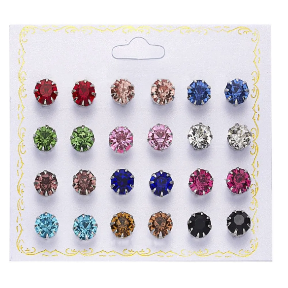 Модные смешанные серьги гвоздики с кристаллами циркония 12 партий/уп. блестящие