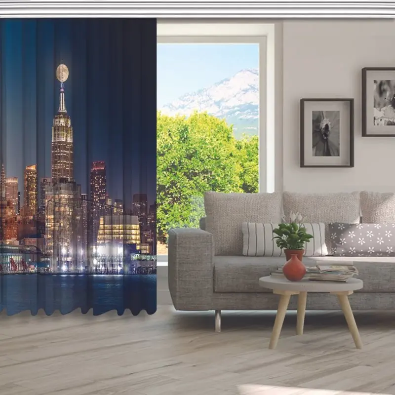 Занавески композитные день в ночь Timelapse с полной луной поднимающейся над Нью