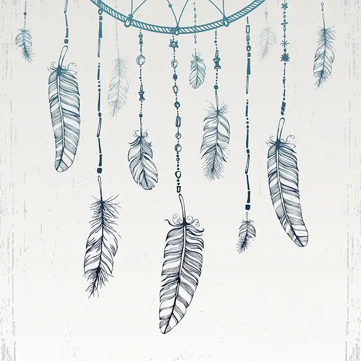 

Curtain Dream Catcher with Feathers Chic Boho Style Home Decoration Ethnic Artwork Blue Grey