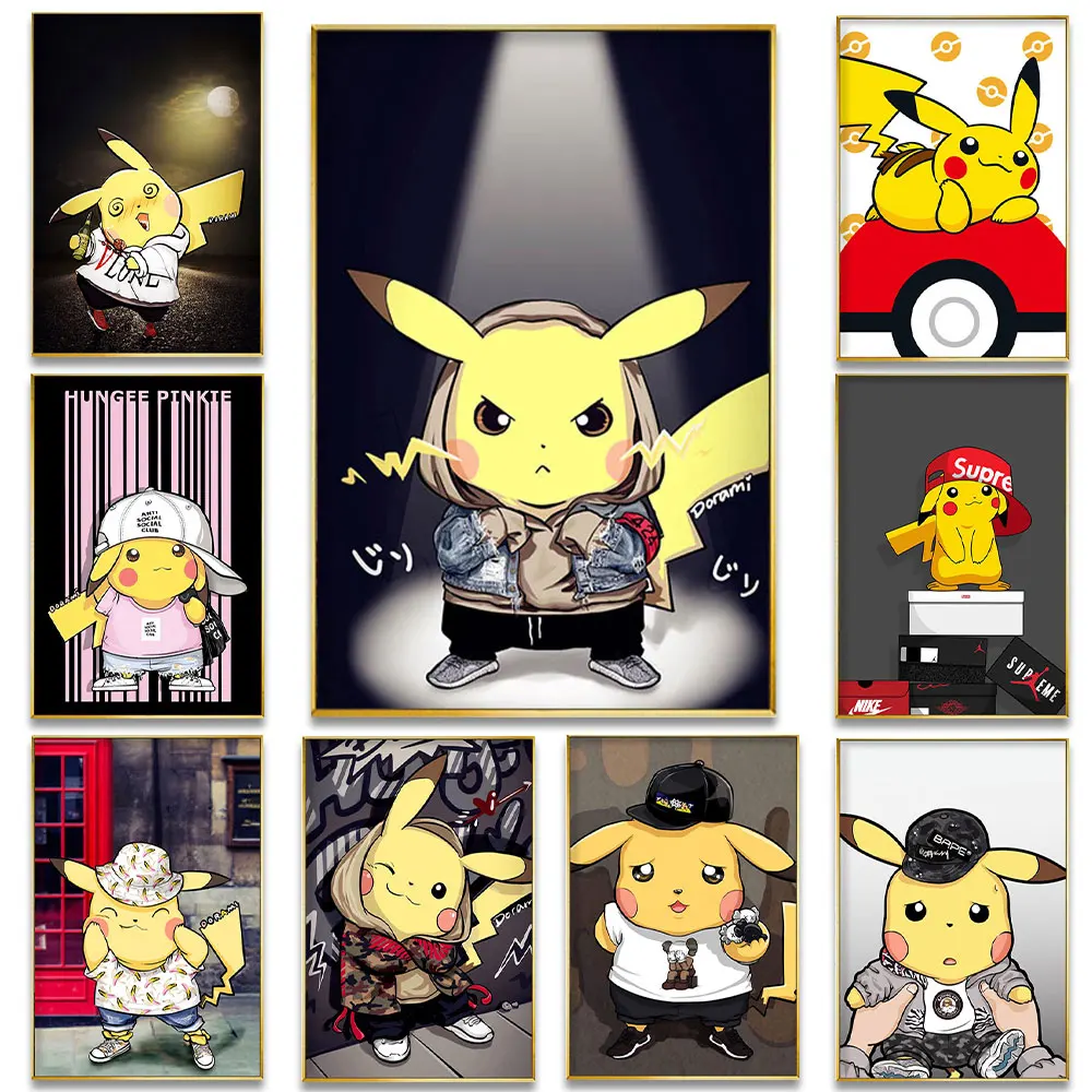 

Bandai Popular Japanese Anime Pokémon Manga Series Pikachu Canvas Painting Wall Art Pictures For Nordic Bedroom Home Decoration