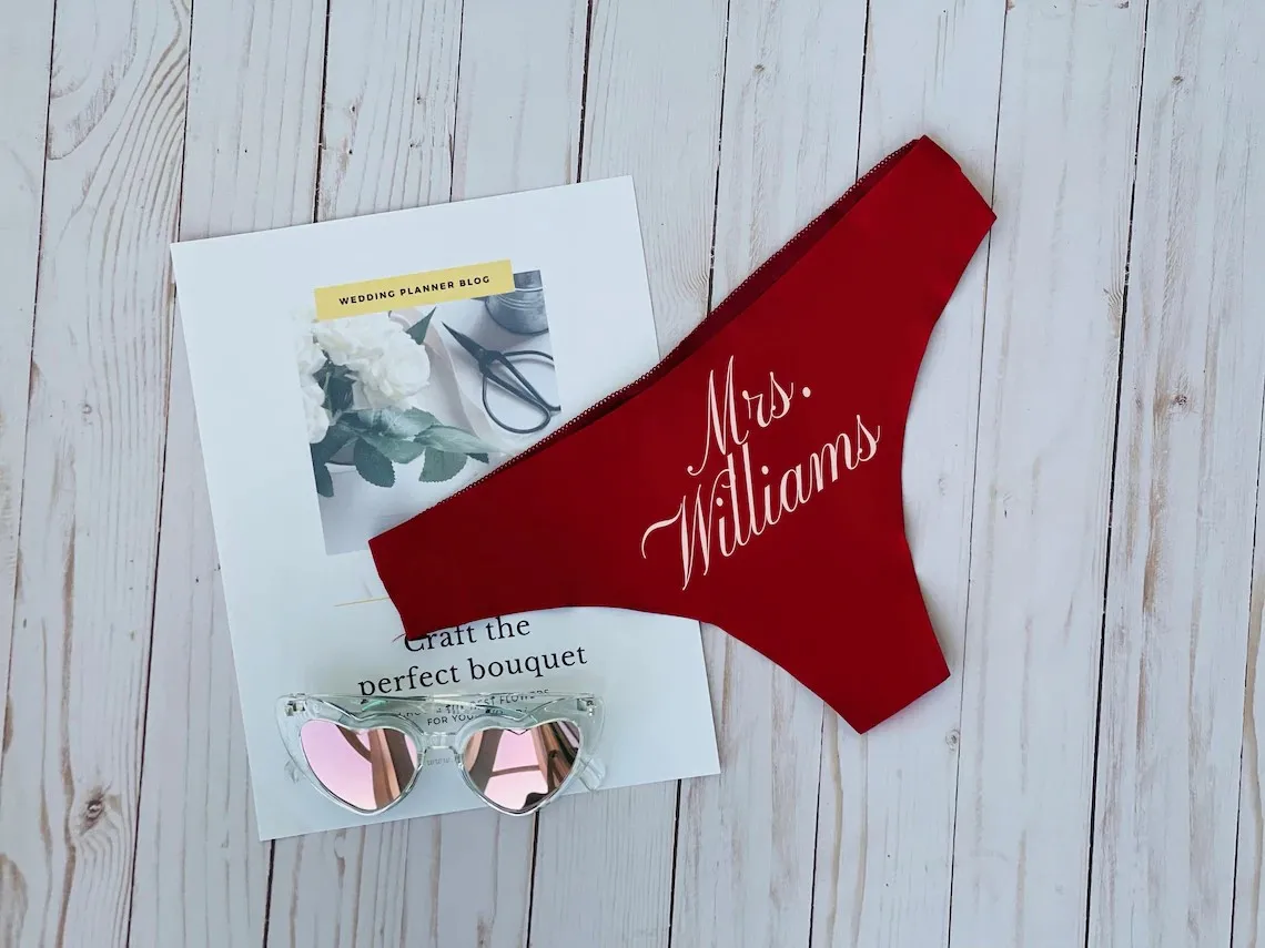 

Gifts for her Personalized Bridal Silk Lace Thong Wedding Gift Honeymoon Bride Lingerie Lace Thong Underwear Custom Panties