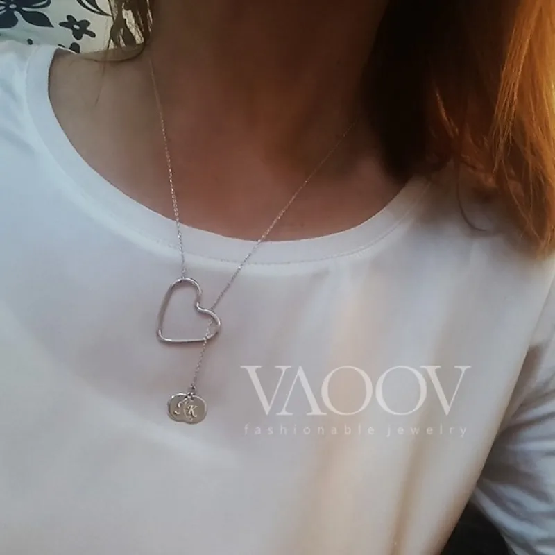 VAOOV Personalized 925 Sterling Silver Letter Heart Necklace