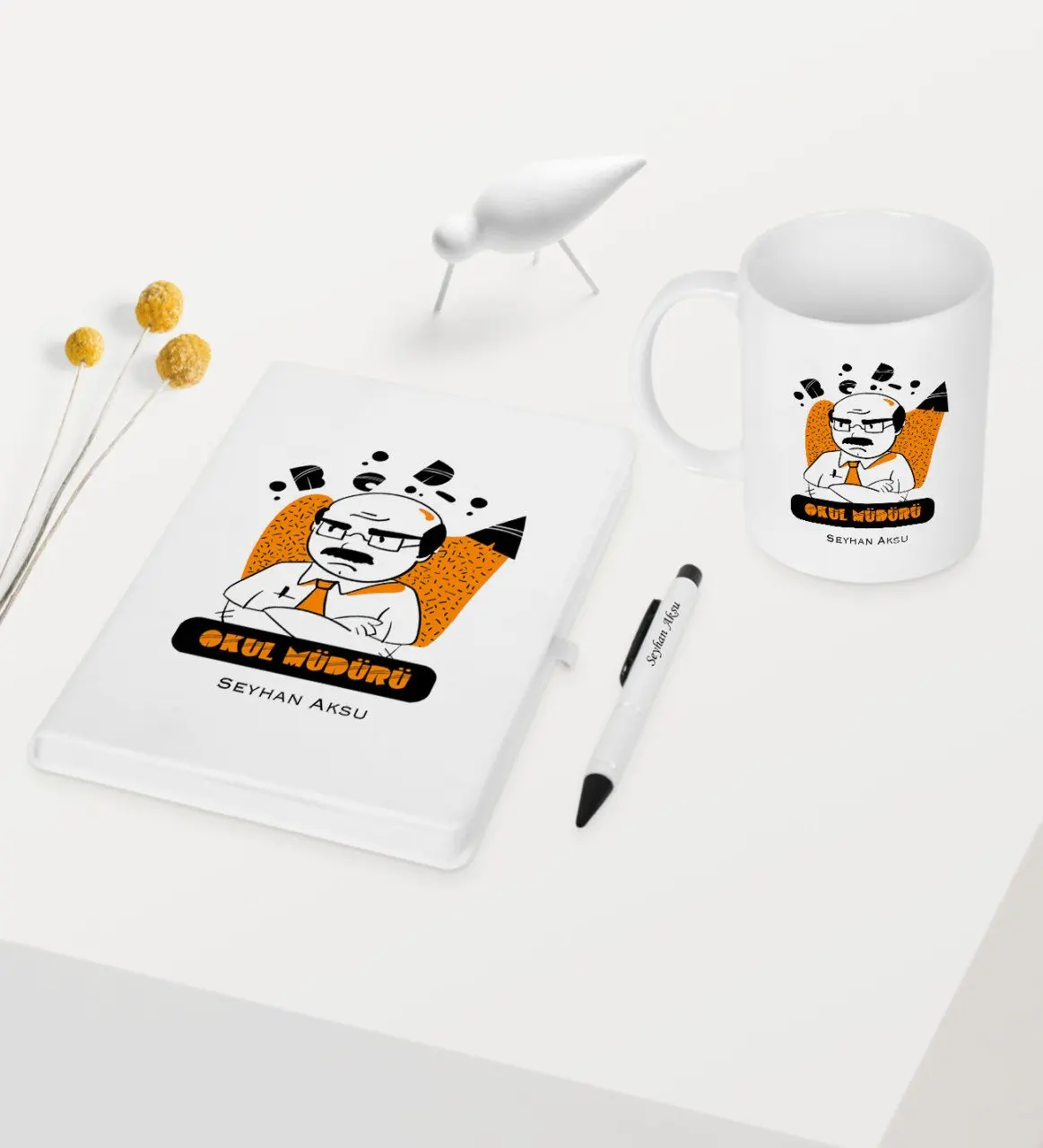 

Personalized School Director Themed White Notebook Pen Mug Set-2