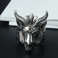 aries goat head bull horn rings for men animal silver color cool exaggerated punk goat head mens ring male jewelry party gift