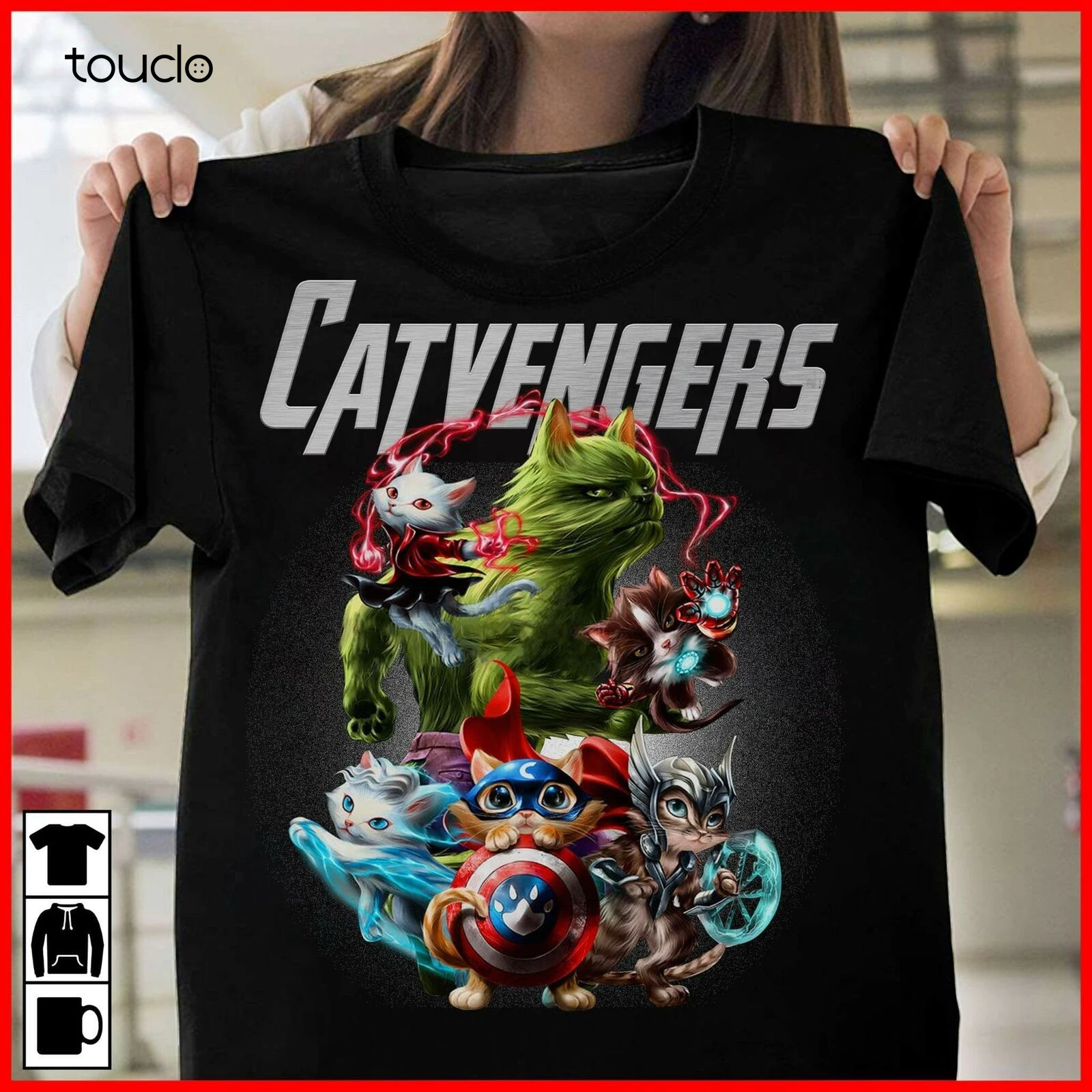

Catvengers, кошка, Микс, супергерои, Мужская футболка из хлопка, цвет черный