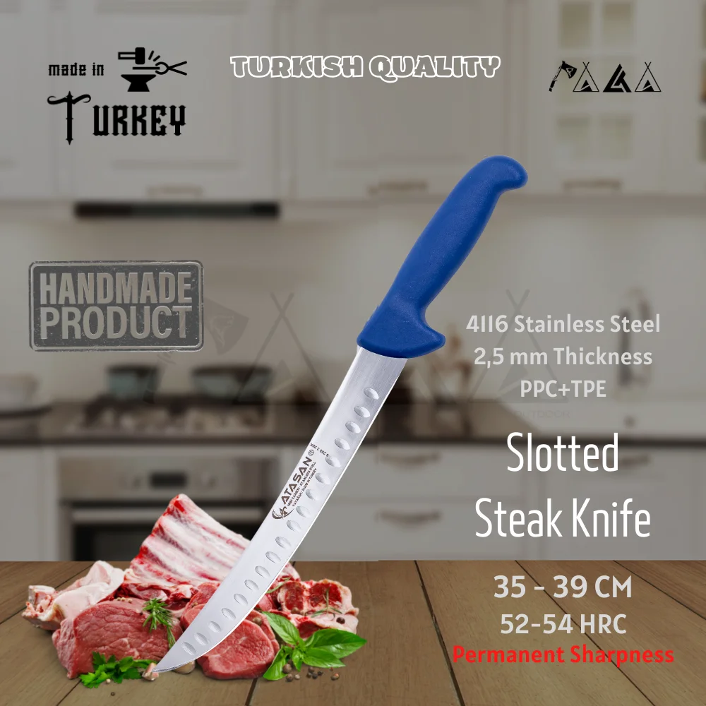 ATASAN Slotted Steak Knife Curved Chef Knife Kitchen Knives Handmade High Quality Professional Stainless Steel Nusret Saltbae