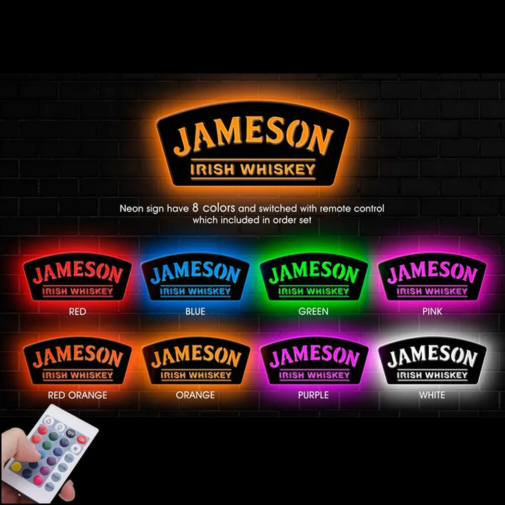 Custom Name Whiskey Sign LED USB Night Light Remote Control to Change the Light Color Wooden Wall Lamp for Bar Lounge Decor