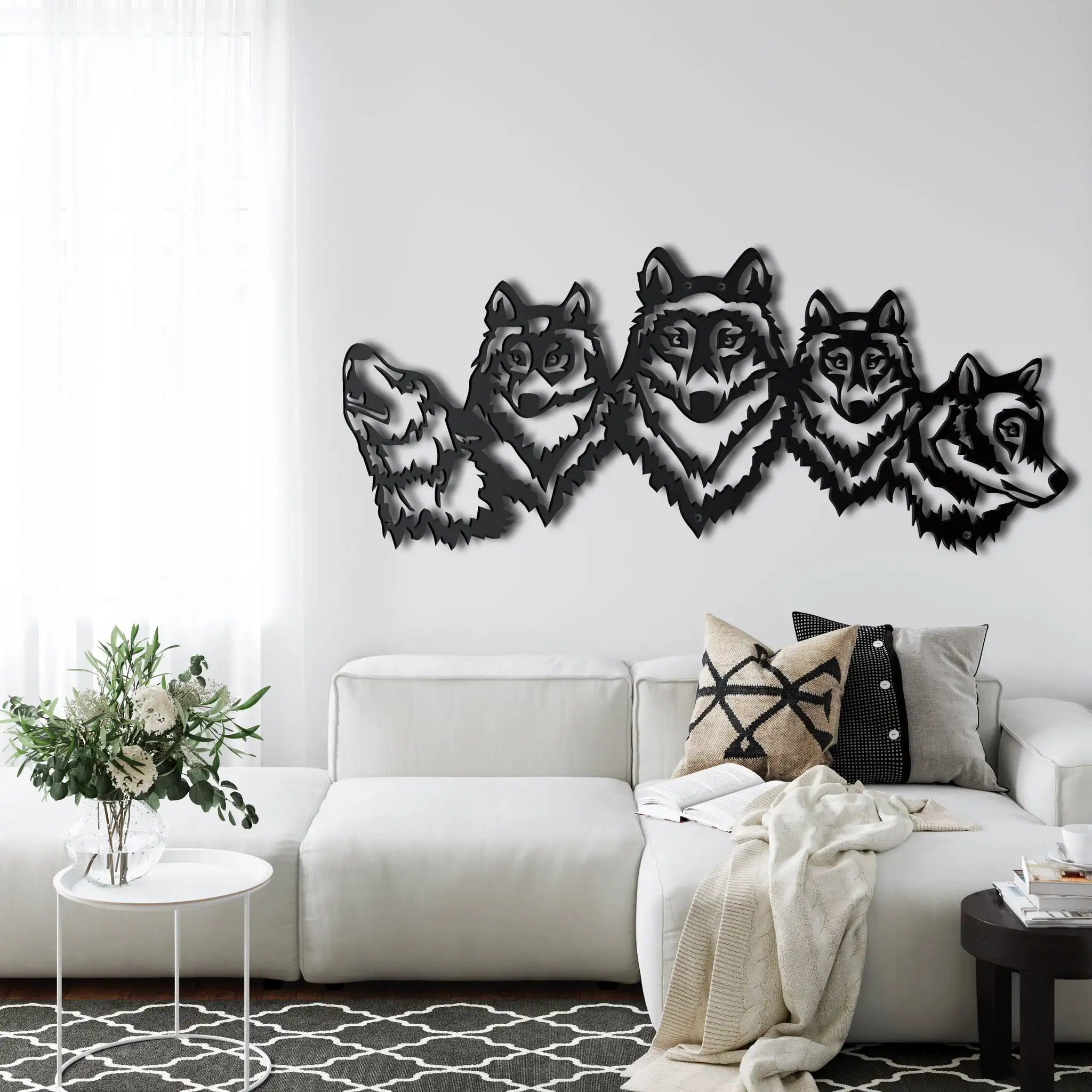 

Etgdecor Wolf Family Metal Wall Decor Black Decorative Metal Wall Art Eloctrostatic Painting Indoor and Outdoor Usage