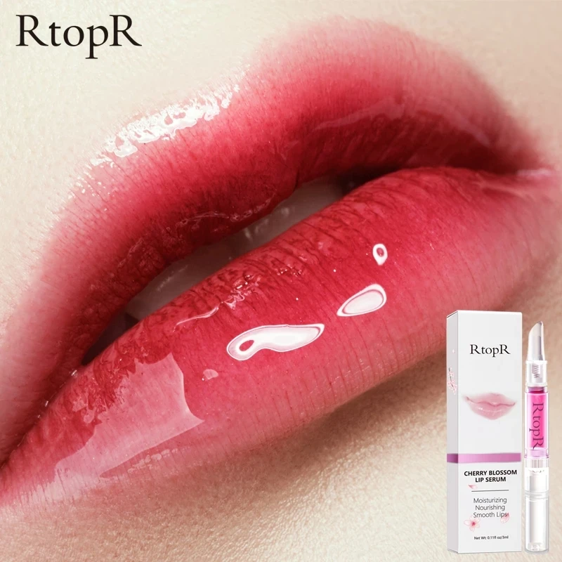 

RtopR Cherry Blossom Lip Serum Mask Dry Crack Peeling Repair Reduce Lip Fine Lines Essence Moisturizing Beauty Care 3ml