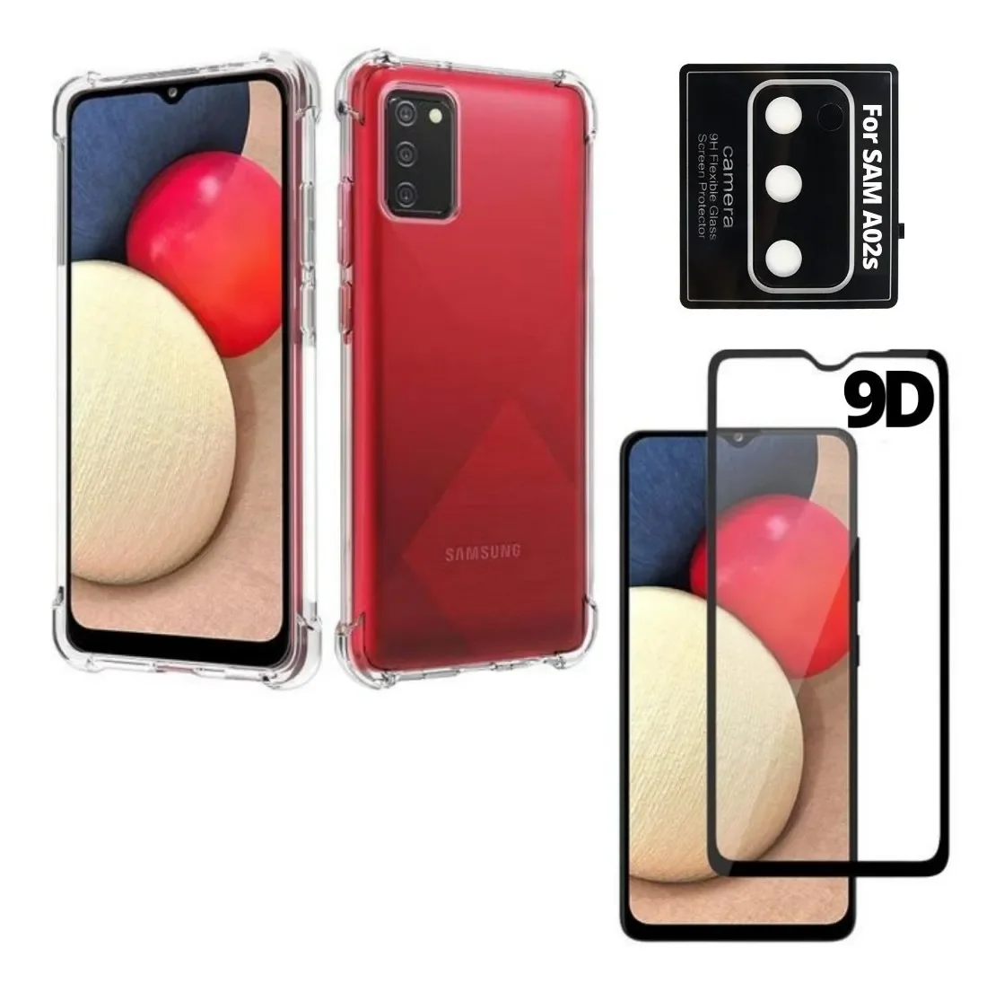 

Kit Película 9D Vidro Samsung A02s + Capa Capinha Air Bag + Pelicula de Camera 3D