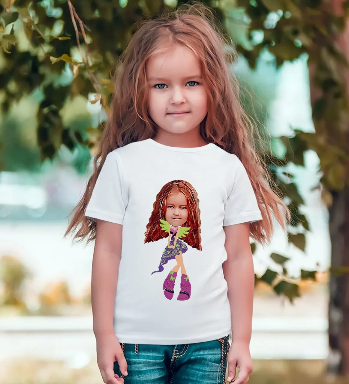 

Персональная женская детская карикатура белого T-Shirt-11