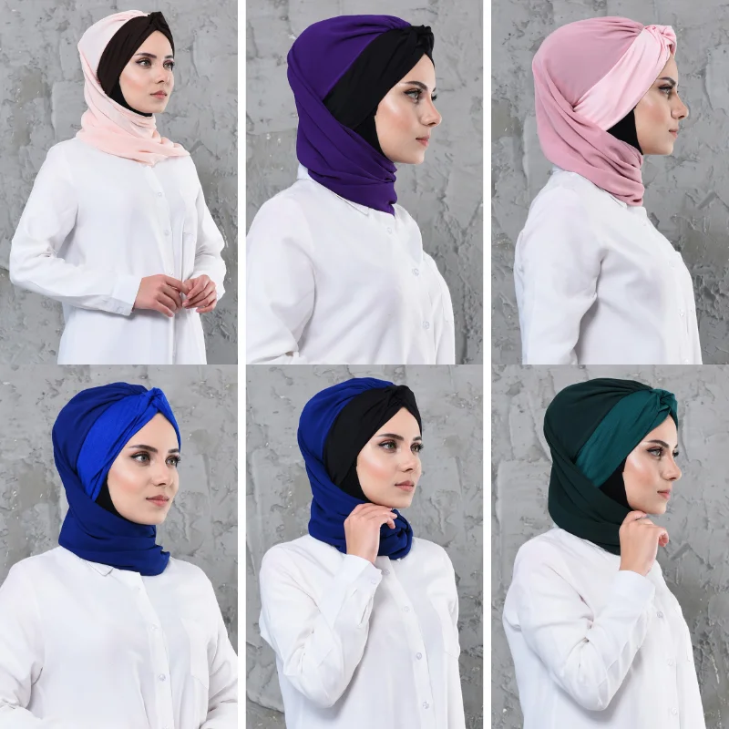 

2021 Muslim Double Loop chiffon hijab scarf femme musulman wrap head scarves islamic headscarf malaysia hijab female foulard