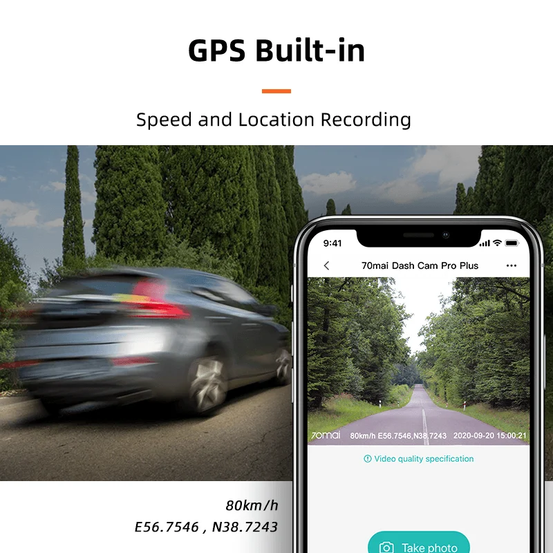 Обновление 70mai Dash Cam Pro Plus+ A500S Встроенный GPS плюс Видеорегистраторы для