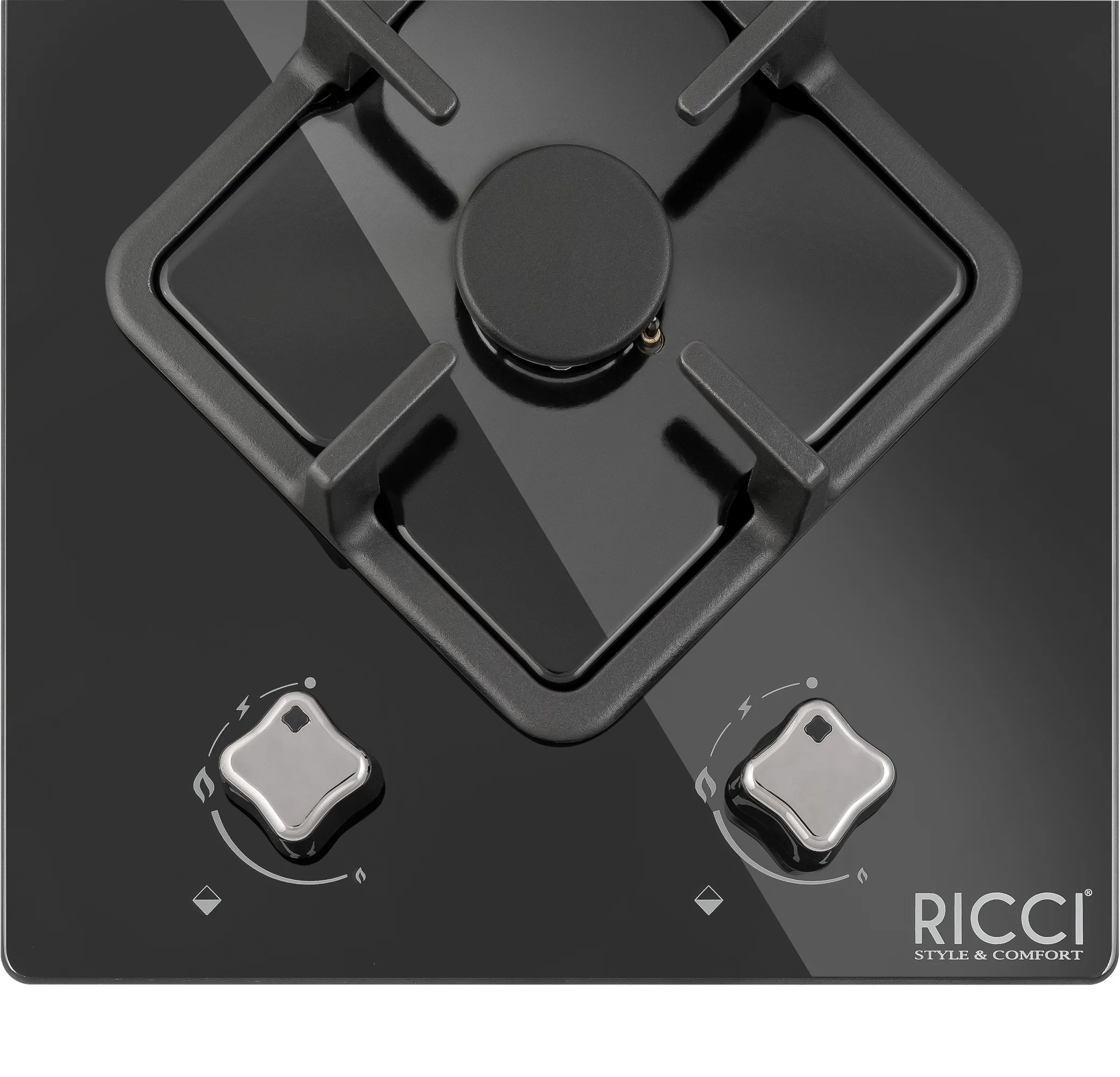 Встраиваемая газовая 2х конфорочная варочная поверхность RGN-KA2001 BL Черное стекло |