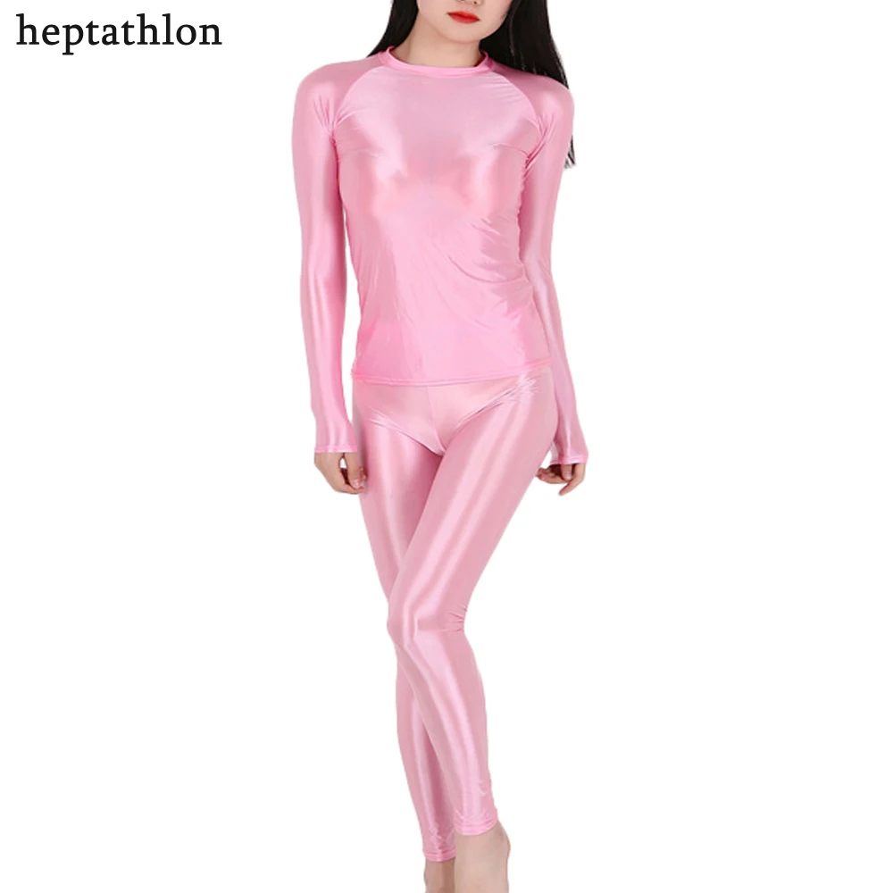 

Transparent Glossy Women Suits Fitness Sets High Waist Leggings Pants Seamless Long Sleeve Top Workout Outfits Women's Clothes