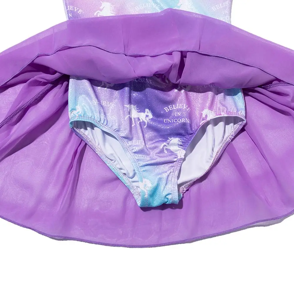 Трико для девочек с длинным рукавом Фиолетовый единорог гимнастический