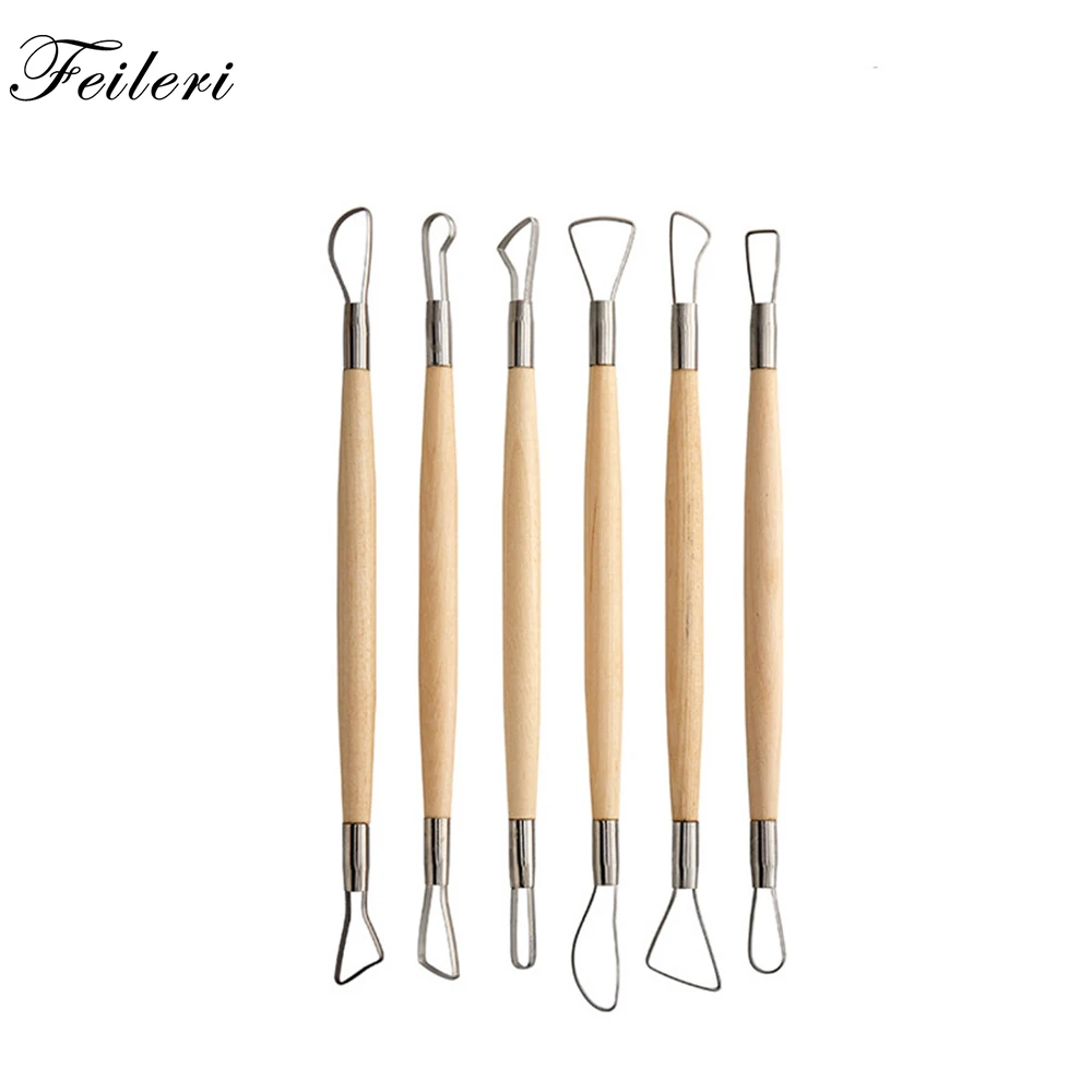 

6PCS Wood Handle Clay Sculpting Tools Pottery Carving Set Sculpture Polymer Shapers Ceramic Making Modeling Clay Tool