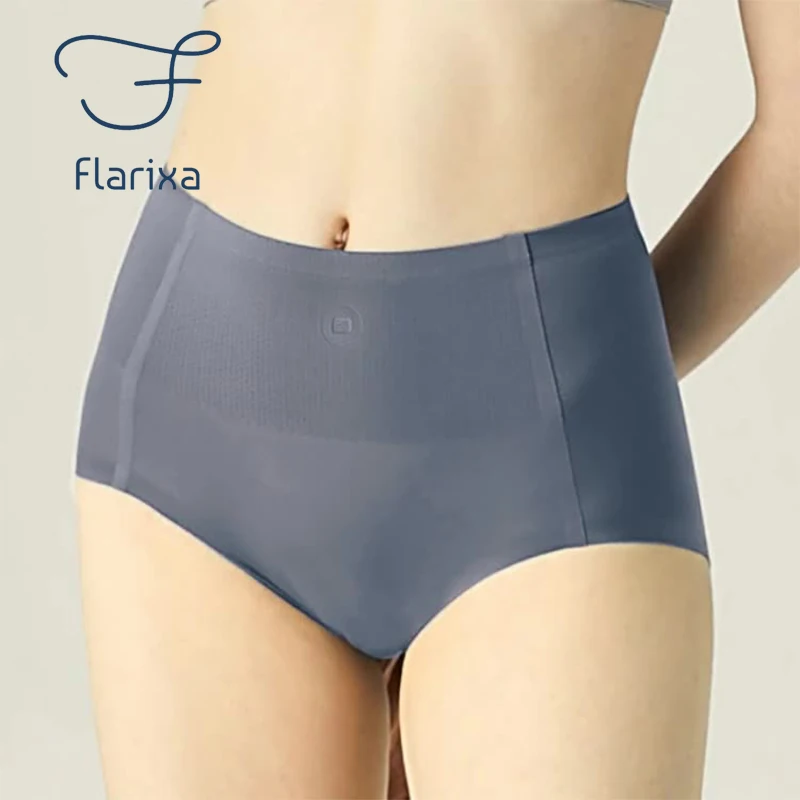 

Flarixa Ice Silk Seamless Women's Panties High Waist Abdomen Antibacterial Cotton Crotch Underwear Warm Uterus Quantum Lingerie