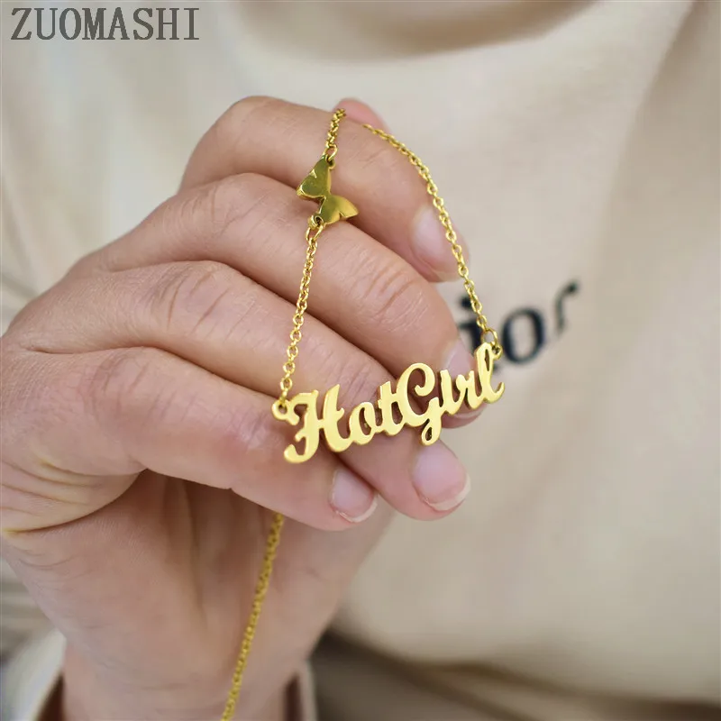 2020 модное крошечное ожерелье Hotgirl с именной табличкой из нержавеющей стали