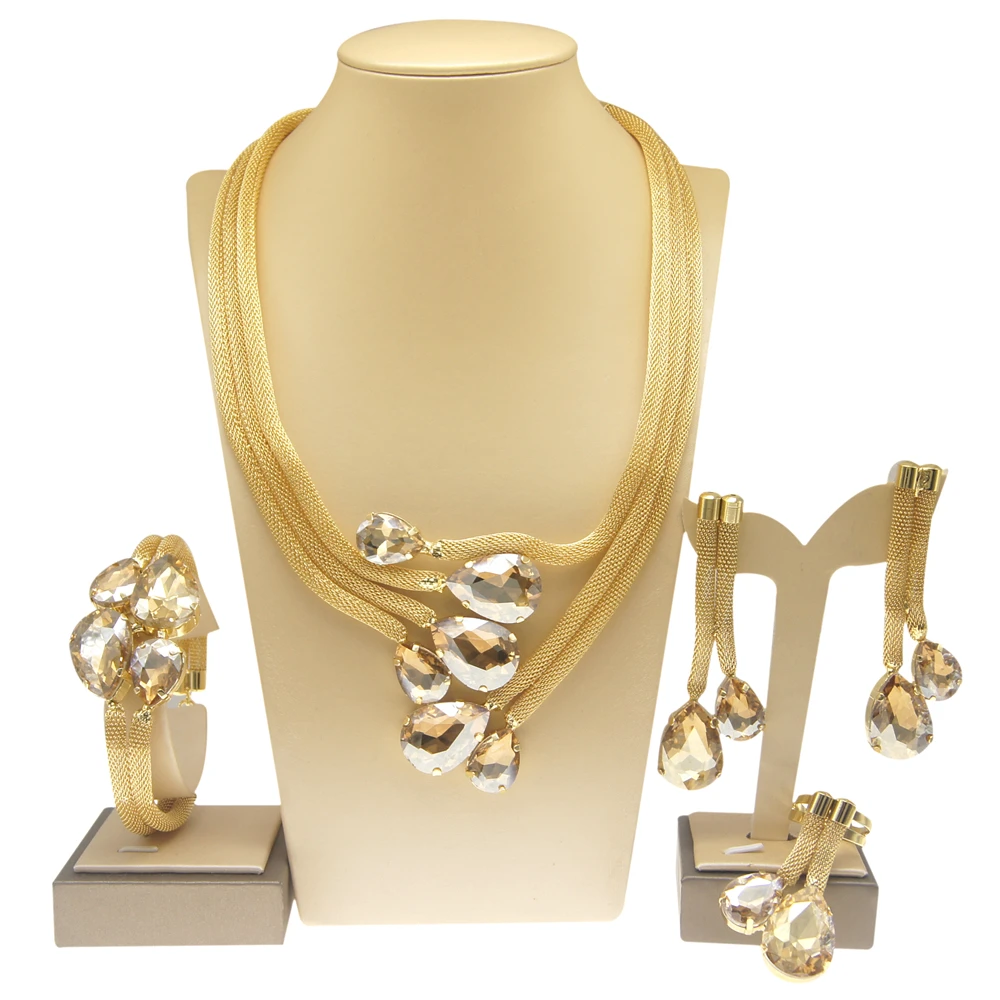 Yulaili Latest Exquisite Brazilian Gold Wedding Jewelry Set Gold Plated Bridal Big Necklace Jewelry Sets