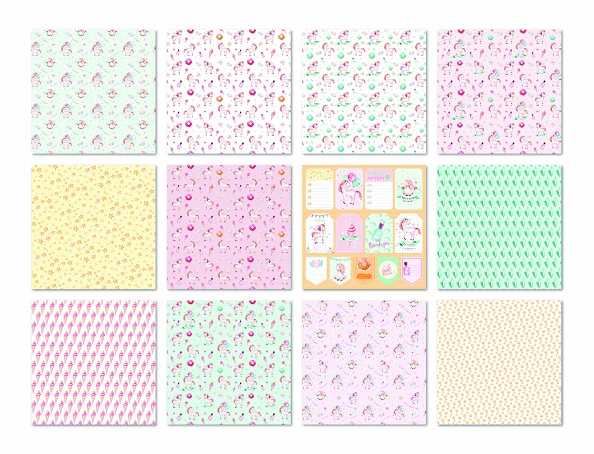 Подушечки для скрапбукинга в виде единорога 12 листов бумага оригами