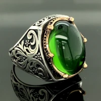 men handmade ring green stone ring sterling silver vintage ring men silver jewelry anniversary gifts for him