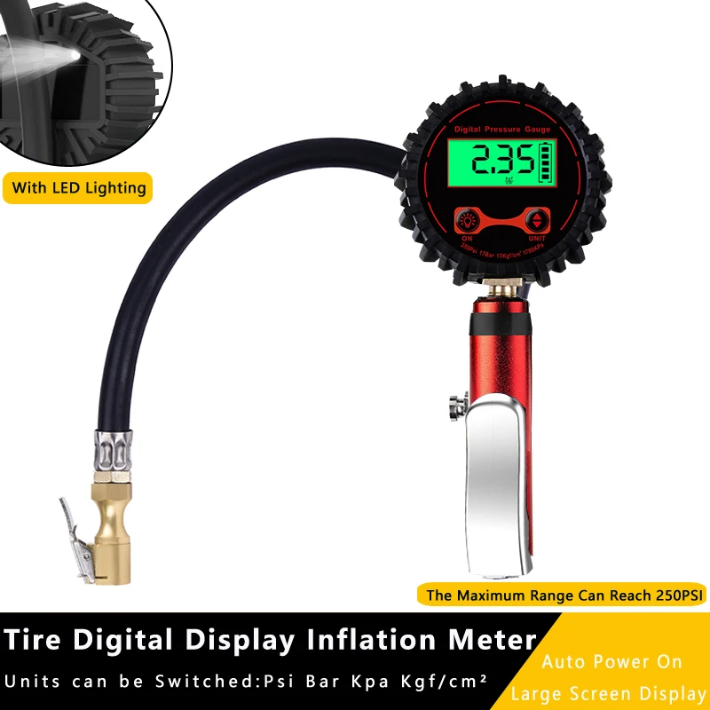 

Digital Tire 250 Connect the Air Compressor to Charge PSI Inflator/Pressure Gauge Air Chuck for Truck/Car/Bike Car Accessories