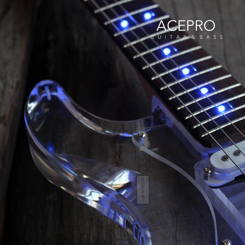New Arrive Acepro LED Light Electric Guitar Acrylic Body Blue Transparent Pickguard &amp Knobs 3 Single Pickups Maple neck | Спорт и
