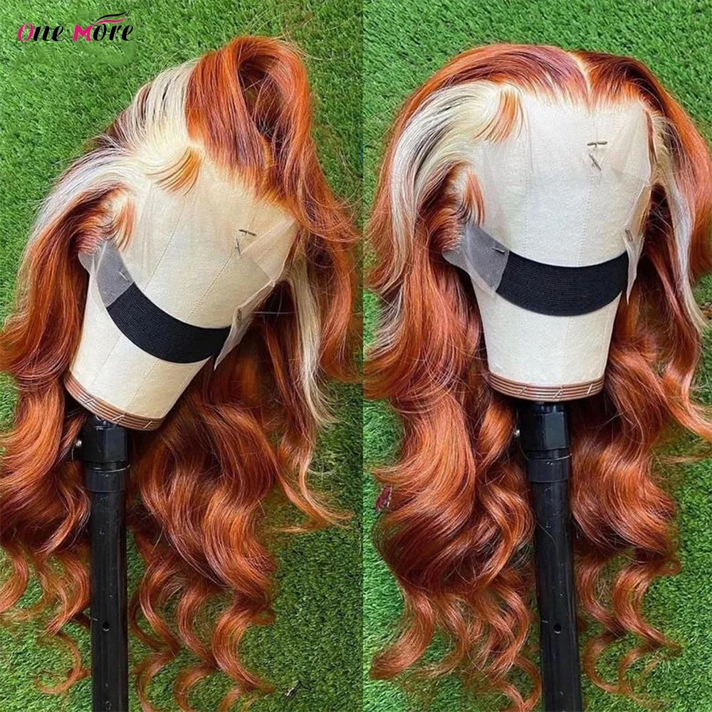 Ginger 613 Lace Frontal Wig 28 30 Inch Skunk Stripe Human Hair Wig 13x4 Blonde Body Wave Lace Front Human Hair Wigs For Women