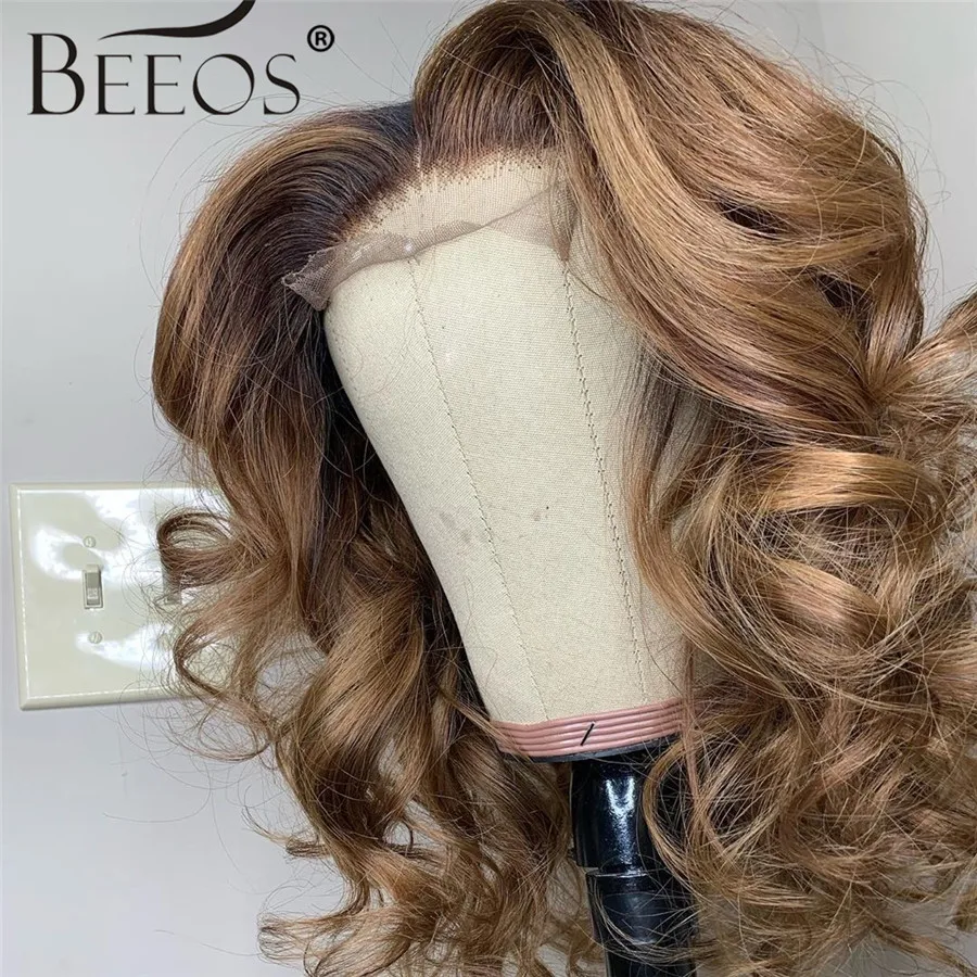 Beeos180% Lace Front Human Hair Wigs Hondy Blond Loose Wave Pre Plucked With Baby Bleached Knots Brazilian Remy | Шиньоны и парики