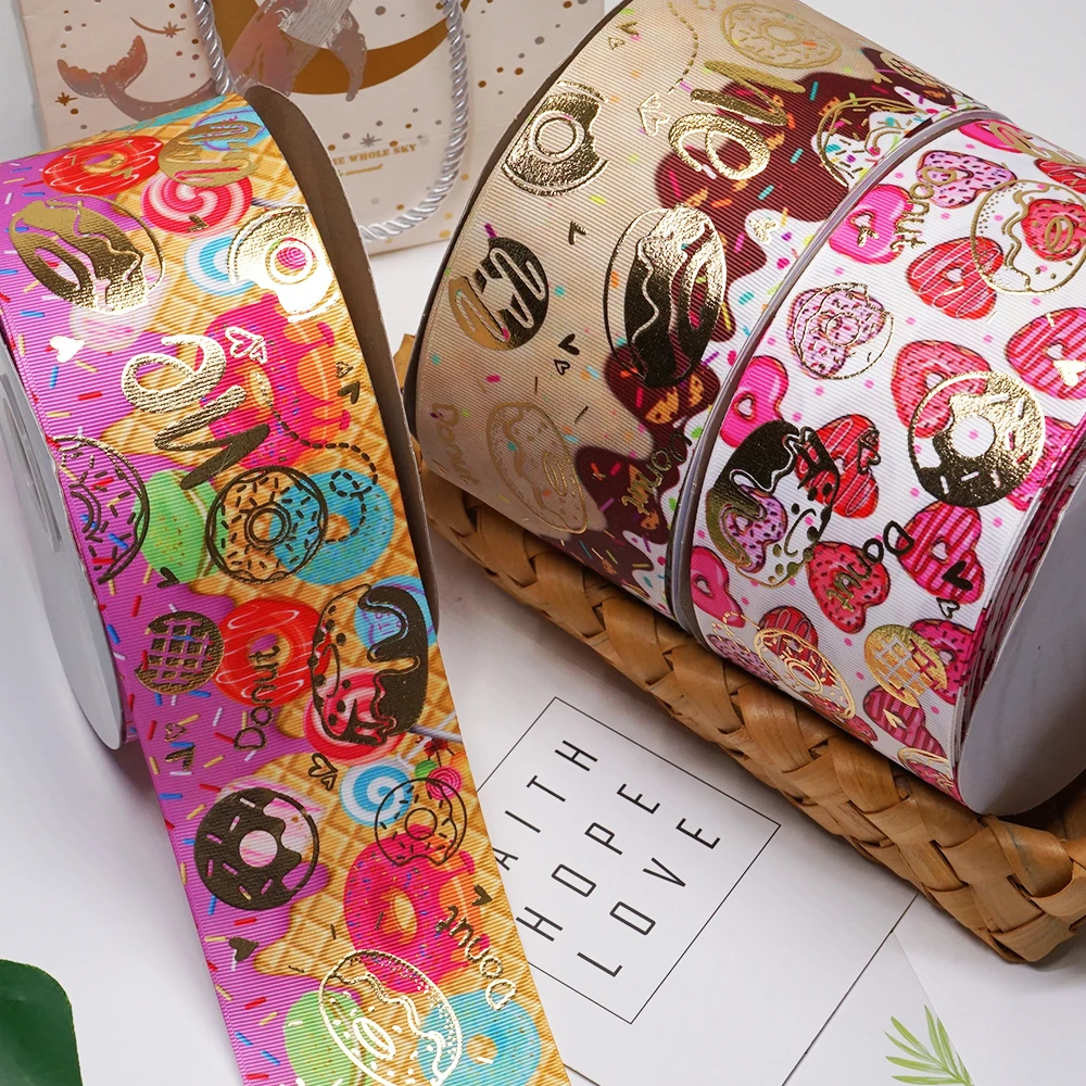 Голографическая лента из фольги с принтом в виде пончика 3 дюйма 75 мм 50 ярдов