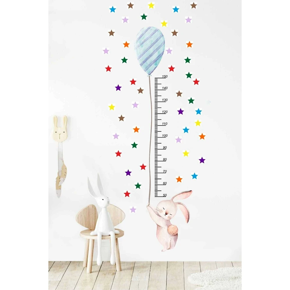 Wall Decorative Vinyl Stickers Stature Baby Child  Growth Chart Cartoon Height Measurement Rabbit Meters Rulers Kids