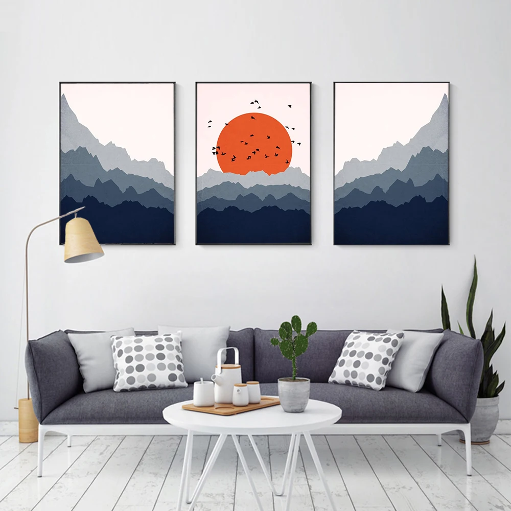 

Scandinavian Wall Art Abstract Sun Mountain Landscape Poster And Print Decorative Canvas Painting for Living Room Home Decor