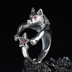 Серебряное кольцо с животным, волком, звездой, винтажным цирконом, мужское серебряное кольцо, Сделано в Турции, однотонное искусственное серебро
