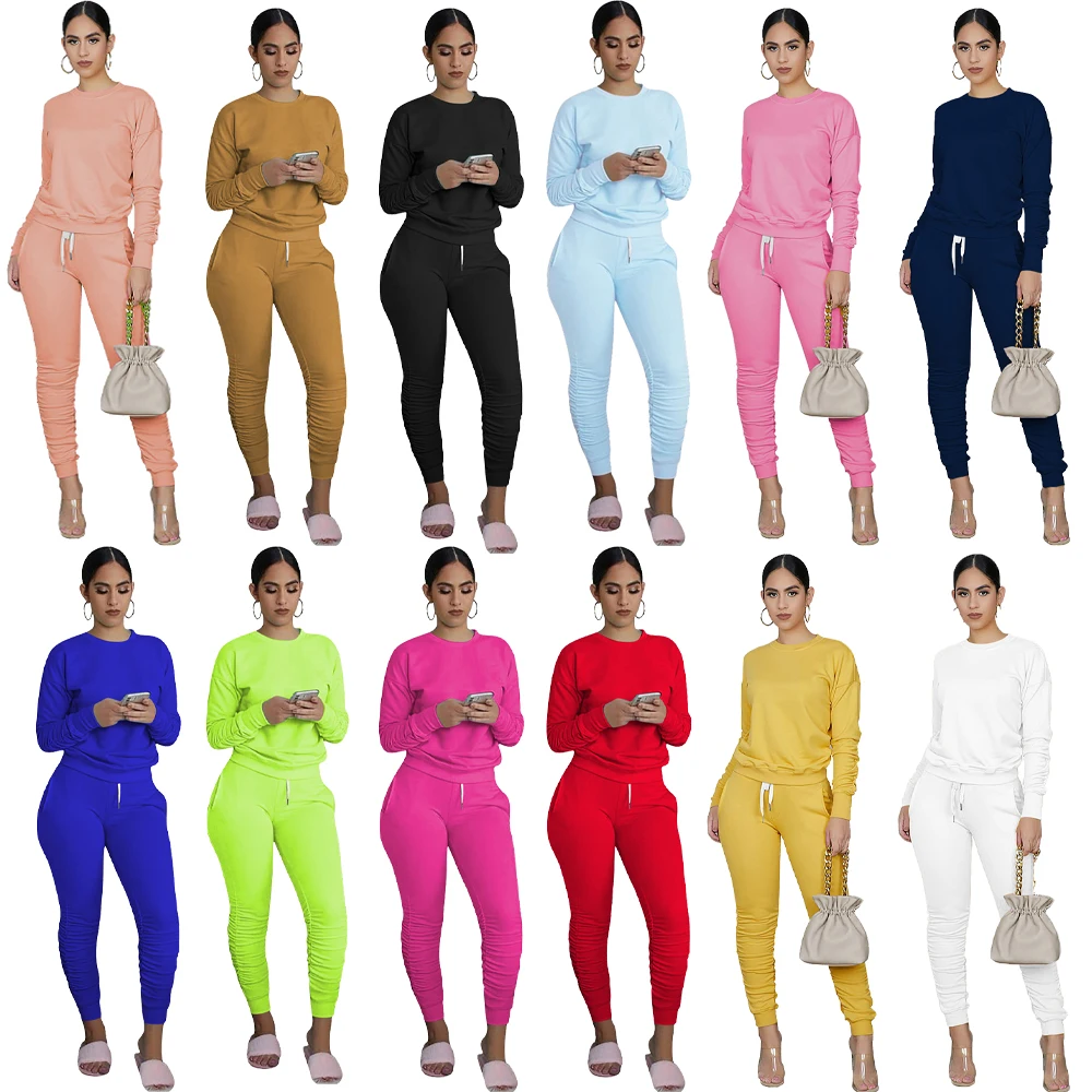

Casual Sport Women Two Piece Set Tracksuit Bottoms Long Sleeve Sweatshirt Tops Stacked Jogger Sweatpant Suit Outfit Matching Set