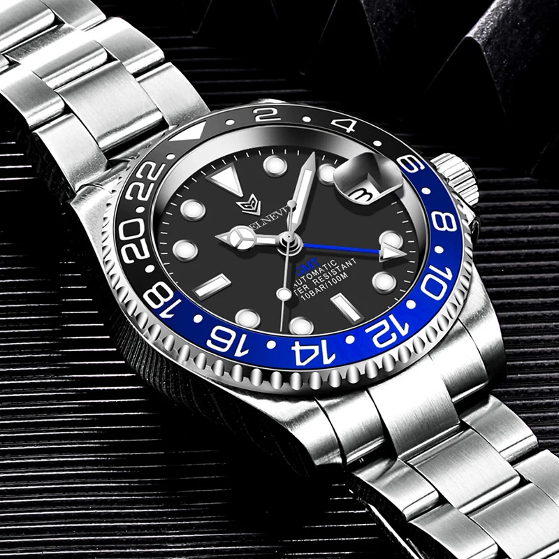 

FeelNever 2021 Luxury Men Automatic Mechanical Watches Diving GMT Watch Man 40mm Case 316L Stainless Steel 100M Waterproof Clock