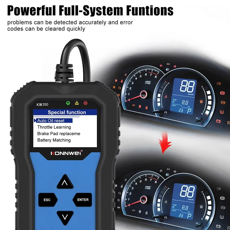 Автомобильный диагностический сканер KW350 OBD2 OBD для VW Audi SKoda SEAT VAG сброс качества