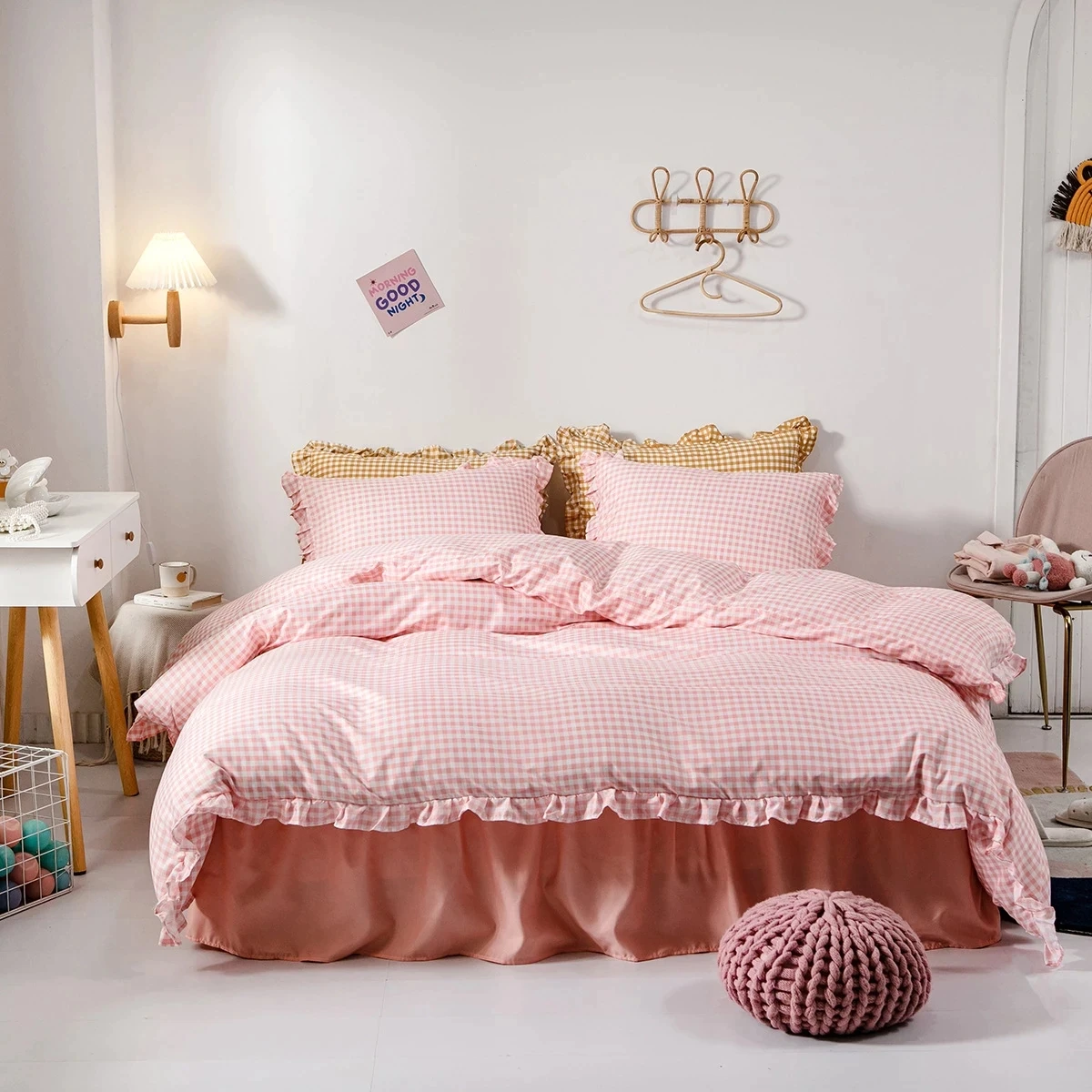 

Bedding Set with Pillowcases Bed Skirt Duvet Cover Japan Size Bed for Home Ruffles Falbala Yellow/Pink/Blue/Black