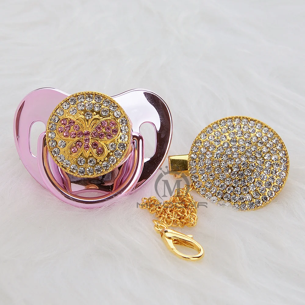 MIYOCAR, золотой, горный хрусталь, розовый, блестящий, Бабочка, bling, соска и пустышка, зажим, набор, соска, держатель цепи, BPA fress, безопасный APBF