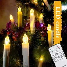 LED Christmas Candle Light Plastic Flameless Flicker With Timer Remote Sucker Window Candles NewYear Home Decoration Tree Candle