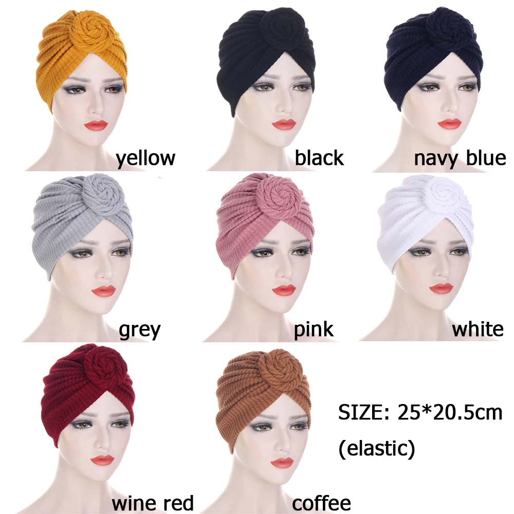 

1PC Ladies Turban Bonnet Soild Color Cotton Top Knot Inner Hijab Caps African Twist Headwrap Women Head Wraps India Hat 2021
