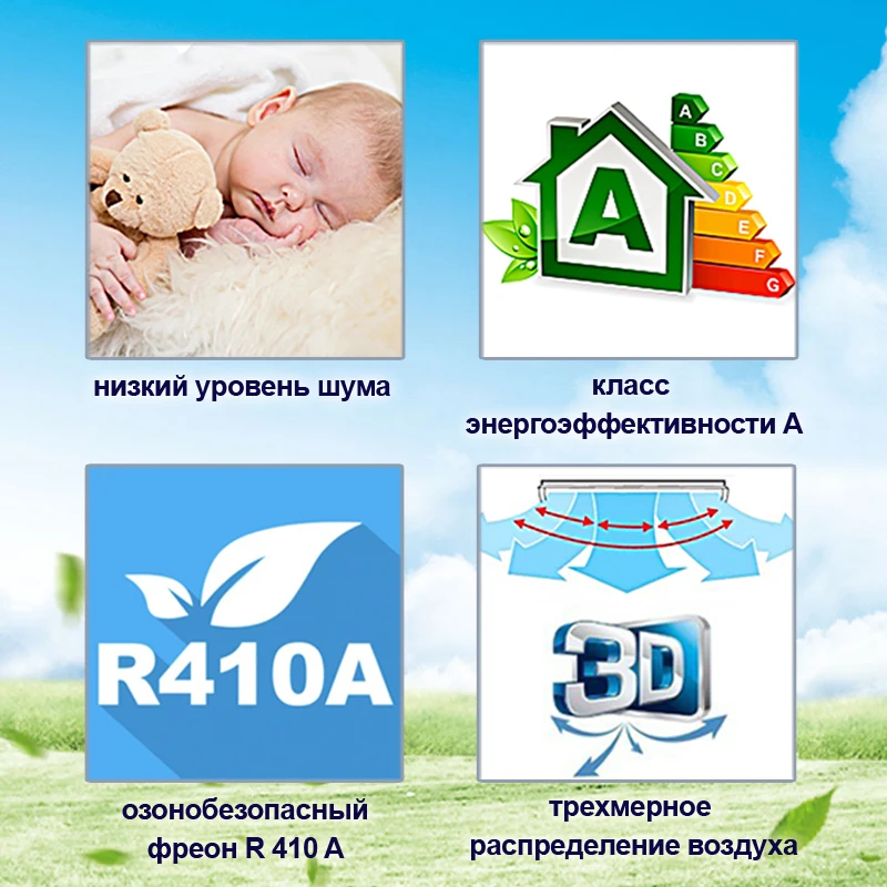 Инверторная Сплит-система HIBERG AC-09 Lux A класс 3D распределение воздушных потоков
