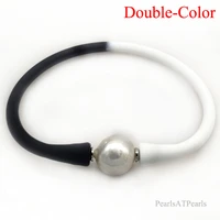 7 inches 10 11mm one aa natural round pearl white black elastic rubber silicone bracelet for women