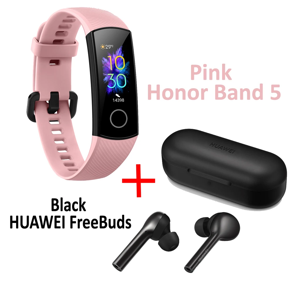Band with FreeBuds Huawei Honor Band 5 Смарт-браслет с huawei FreeBuds браслет шагомер сенсорный экран для плавания пульсометр для сна - Цвет: Band with FreeBuds