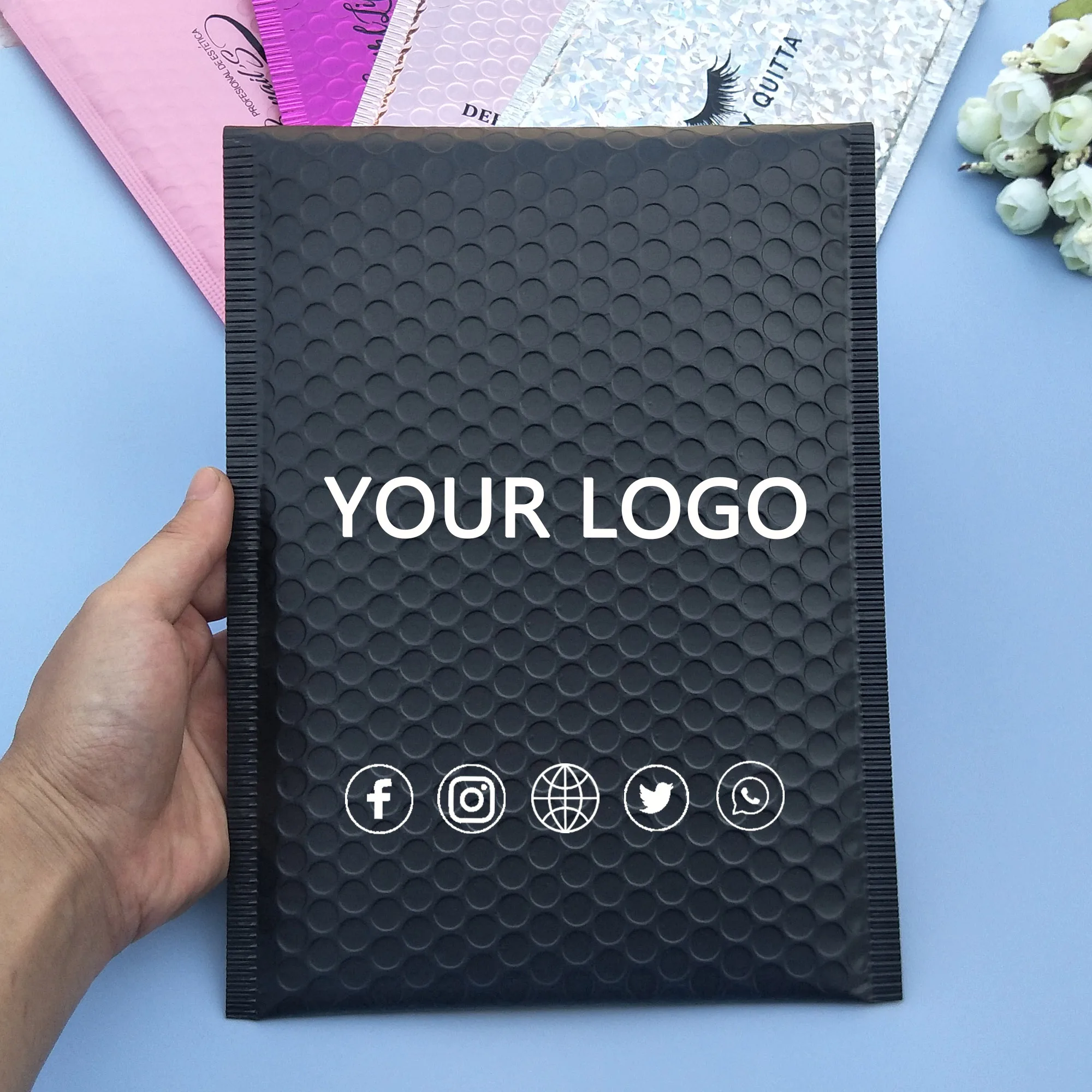 50PCS Custom logo Foil Bubble mailer Packaging Padded Mailer Shpping Bags Postal Mailers Bubble Mailers with custom logo printed